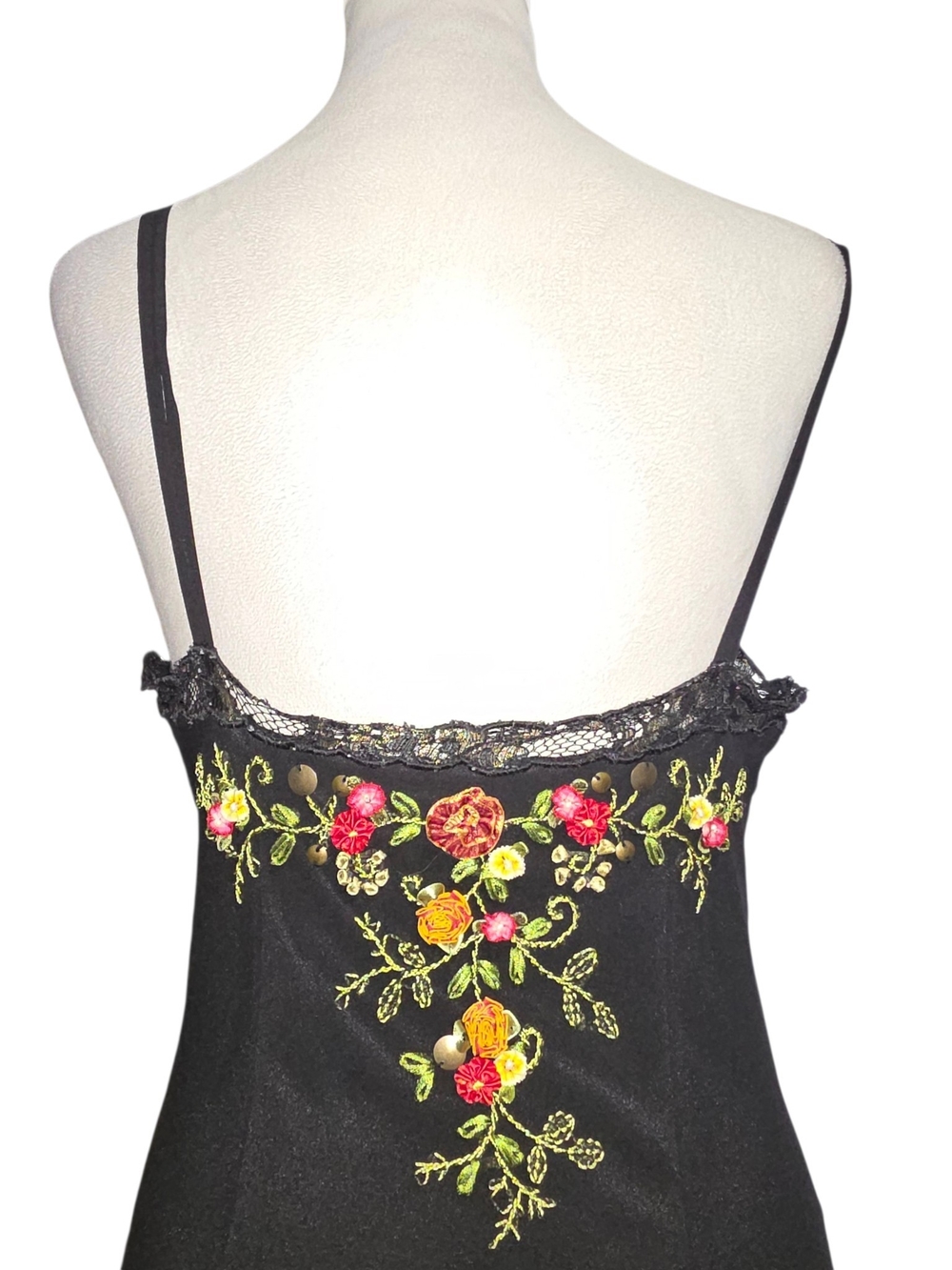 Cache Black Embroidered Floral Slip Dress Lace Handkerchief Hem Fairy Grunge 4 - Picture 7 of 13